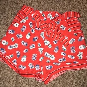 Red flower print shorts